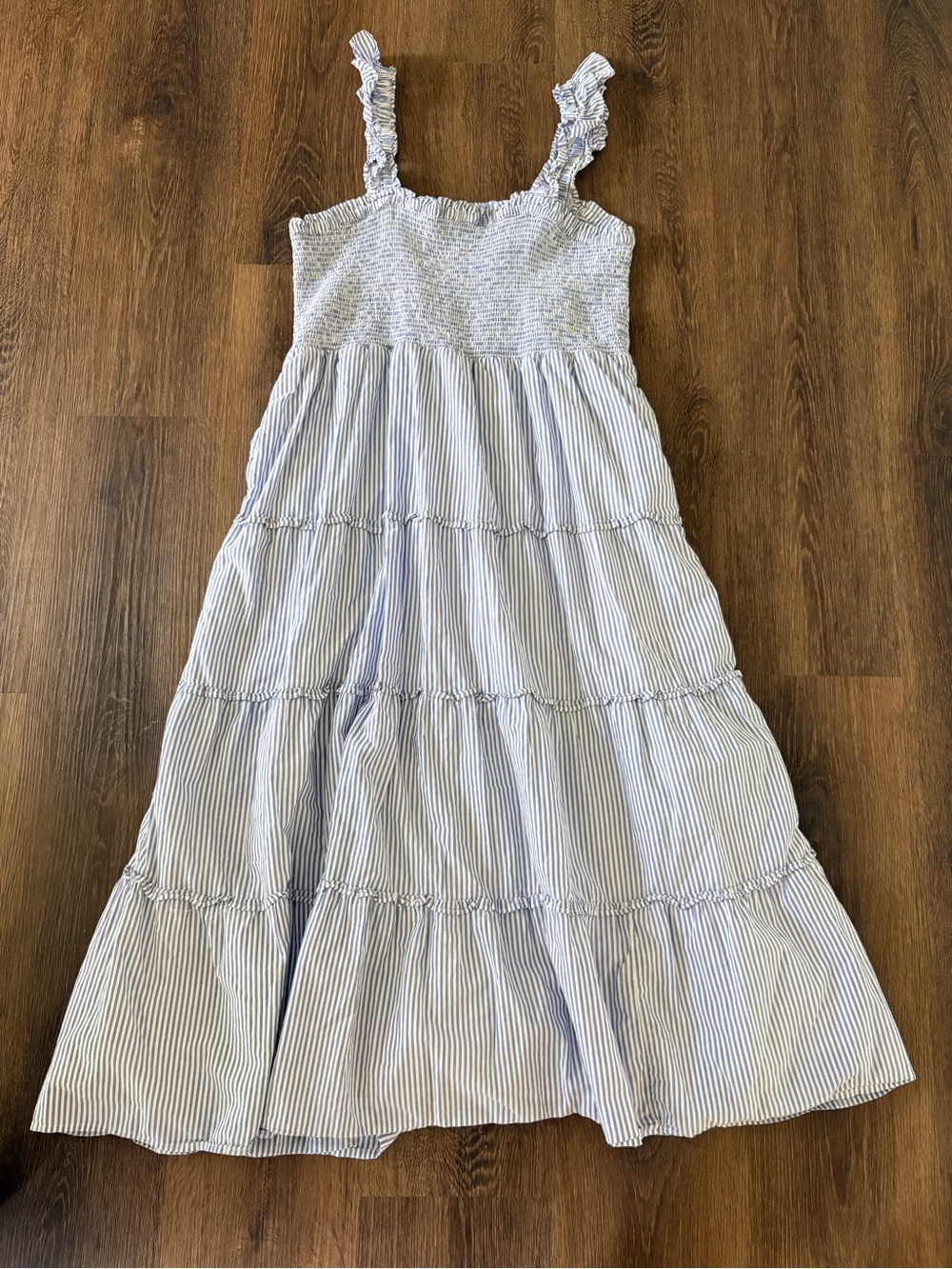 J.Crew Blue White Smocked Cotton Maxi Dress L Floral Cottagecore Beach Summer - Picture 3 of 9